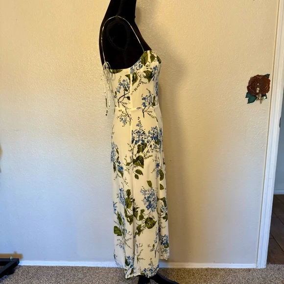 Reformation Juliette Floral Print Midi Georgette Dress White Blue Green Size 6 - Picture 11 of 14